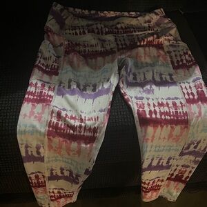 Ladies Tie-Dye Print Leggings - Purple & Pink